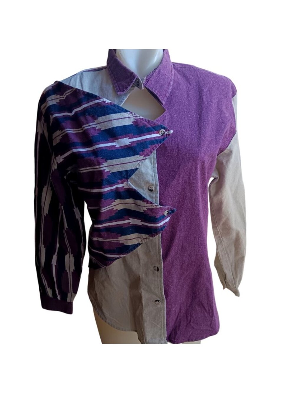 True Vintage Western Cowgirl Top Medium Open Range Southwestern Shirt Aztec